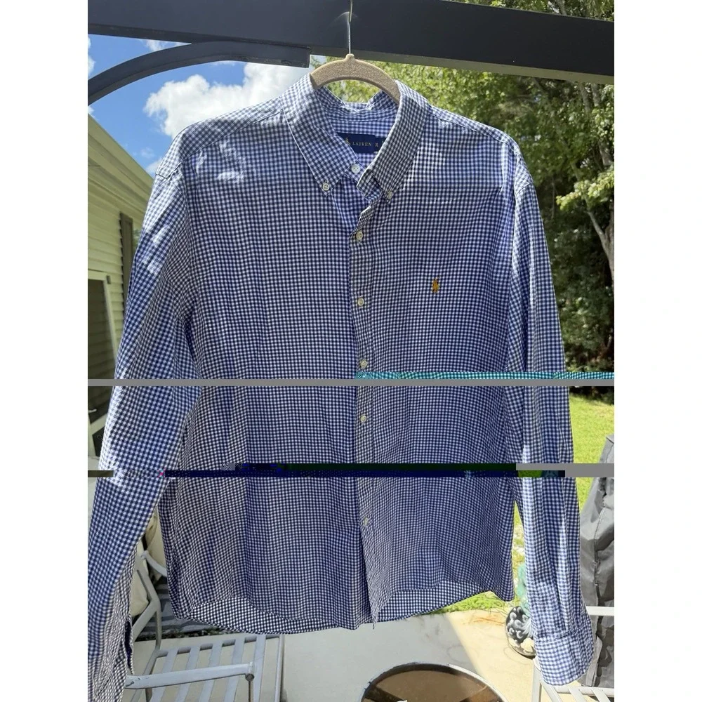 Polo Ralph Lauren Mens XL Blue White Gingham Button Down Shirt Yellow Pony. 5260